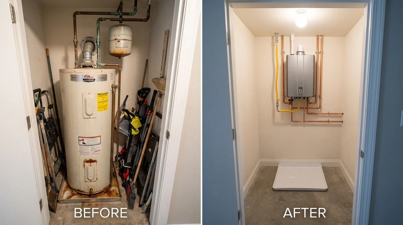 Tank water heater versus wall-mounted tankless unit comparison for Cascade, IA homeowners